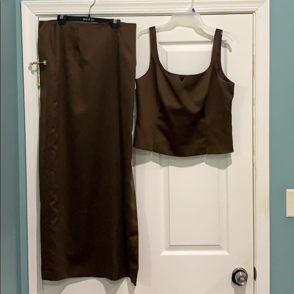 Two Piece Brown Floor Length Dress w Front Slit